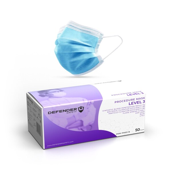 Defender Safety Procedural Mask, Blue, One Size Fits Most, 2000 PK DSM-PM03-03-C - main